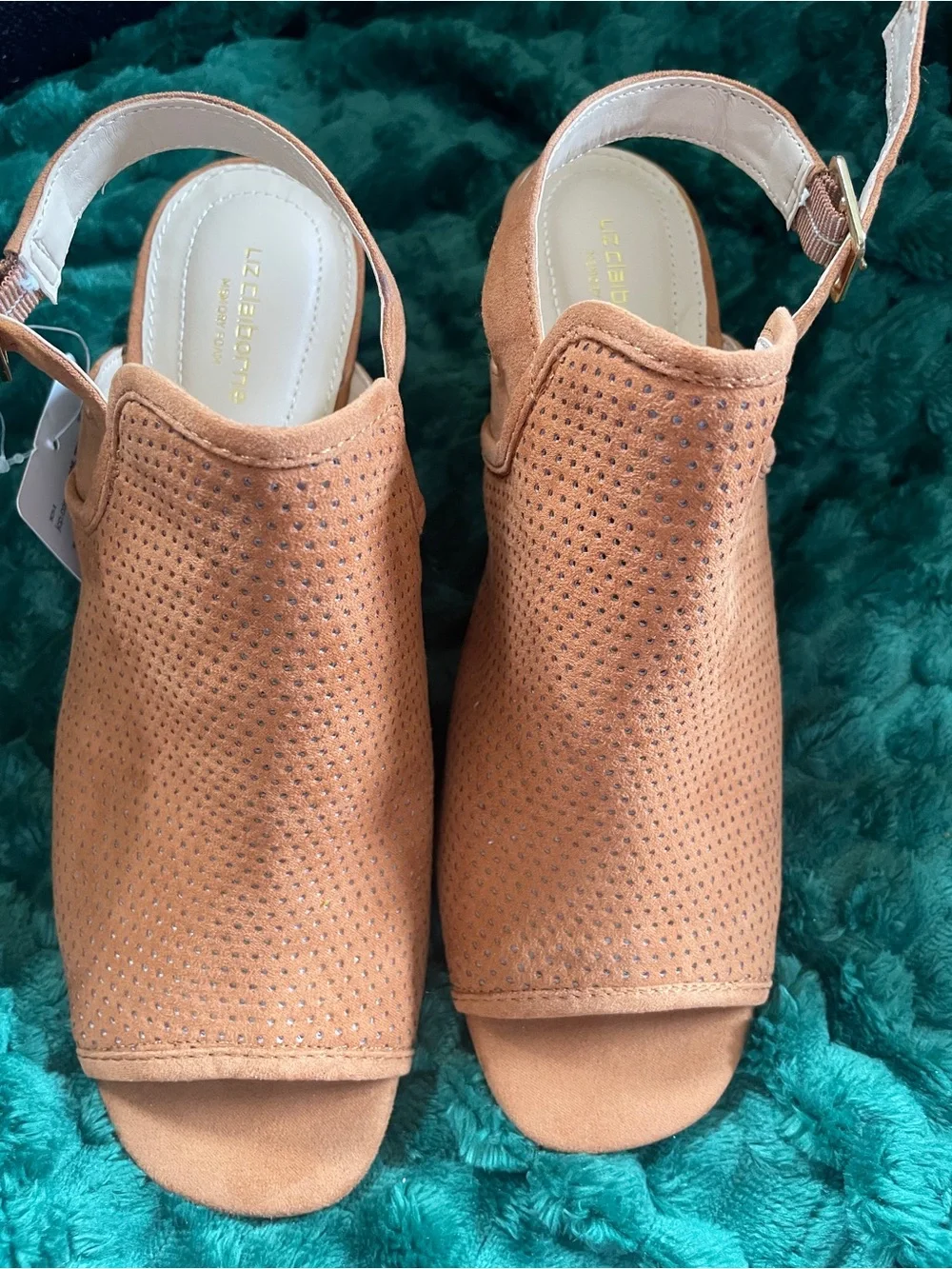 NWT Liz Claiborne Women’s Tan Suede Peep-Toe Slingback Heeled Booties size 8